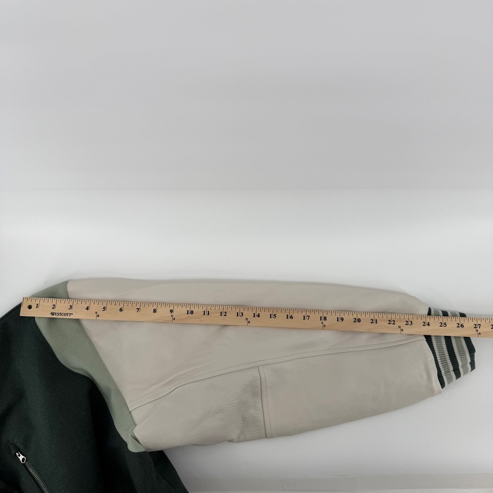 NWT Nike Destroyer Varsity Bomber Jacket Leather Green Cream $500 Retail Wmns L - Picture 14 of 16